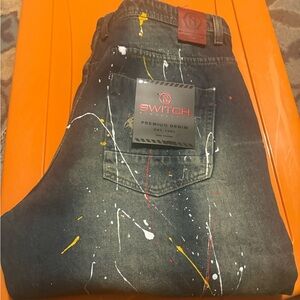 Premium Denim Men's Jean Shorts - Black with Paint Splatter